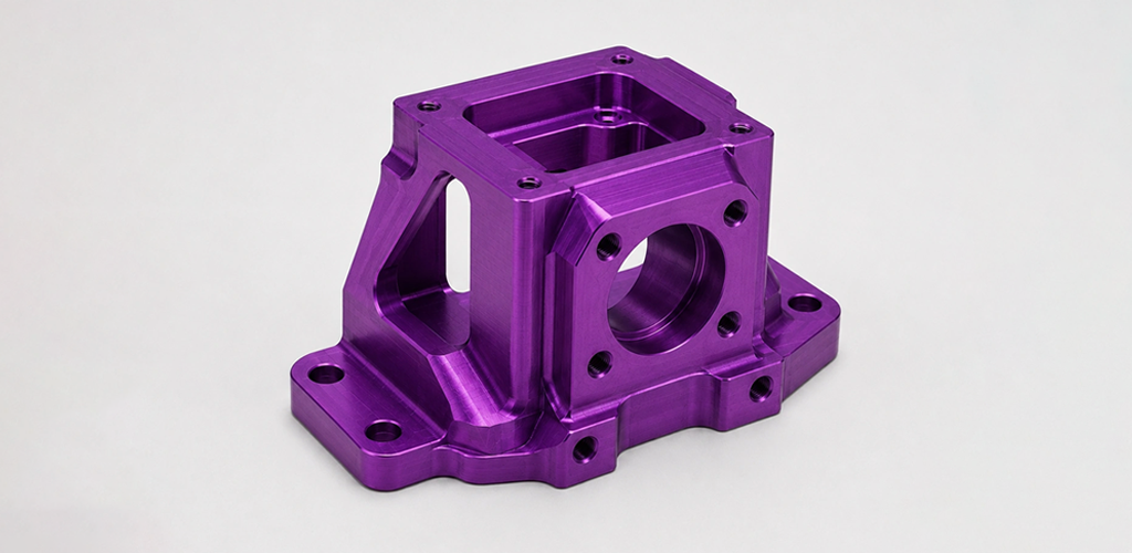 Purple anodized aluminum CNC machined part