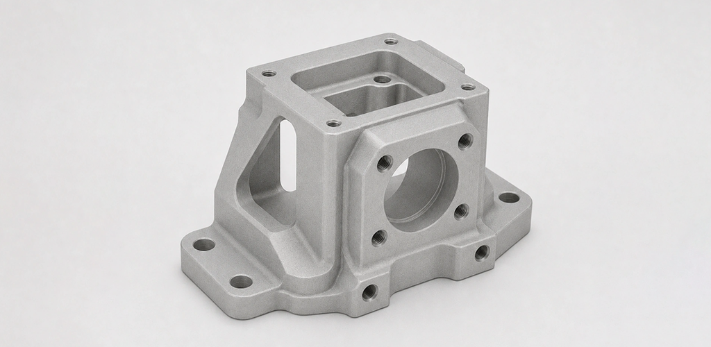 Bead blasted aluminum CNC machined part with matte finish
