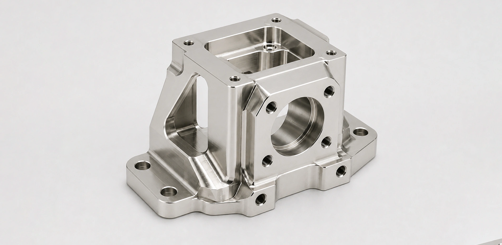 Electropolished CNC machined metal part with bright surface