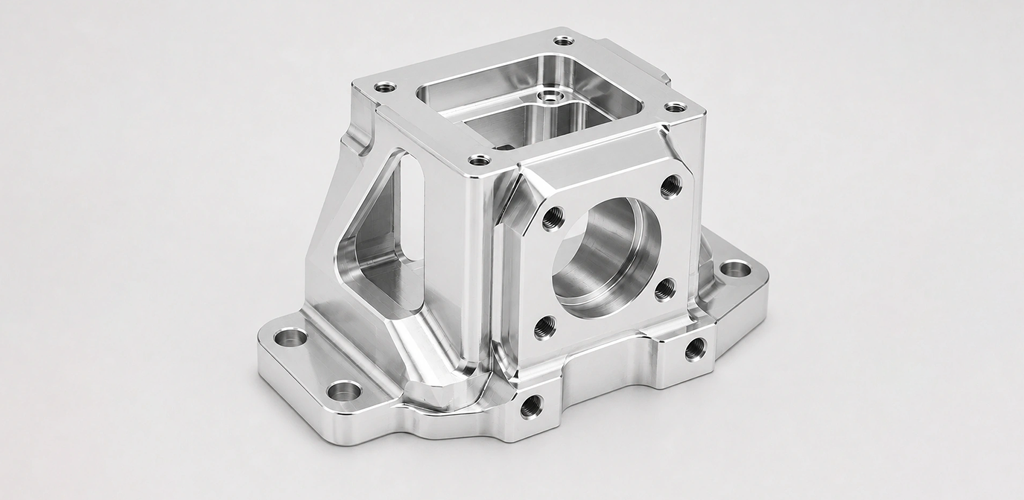 Polished CNC machined metal part with reflective finish