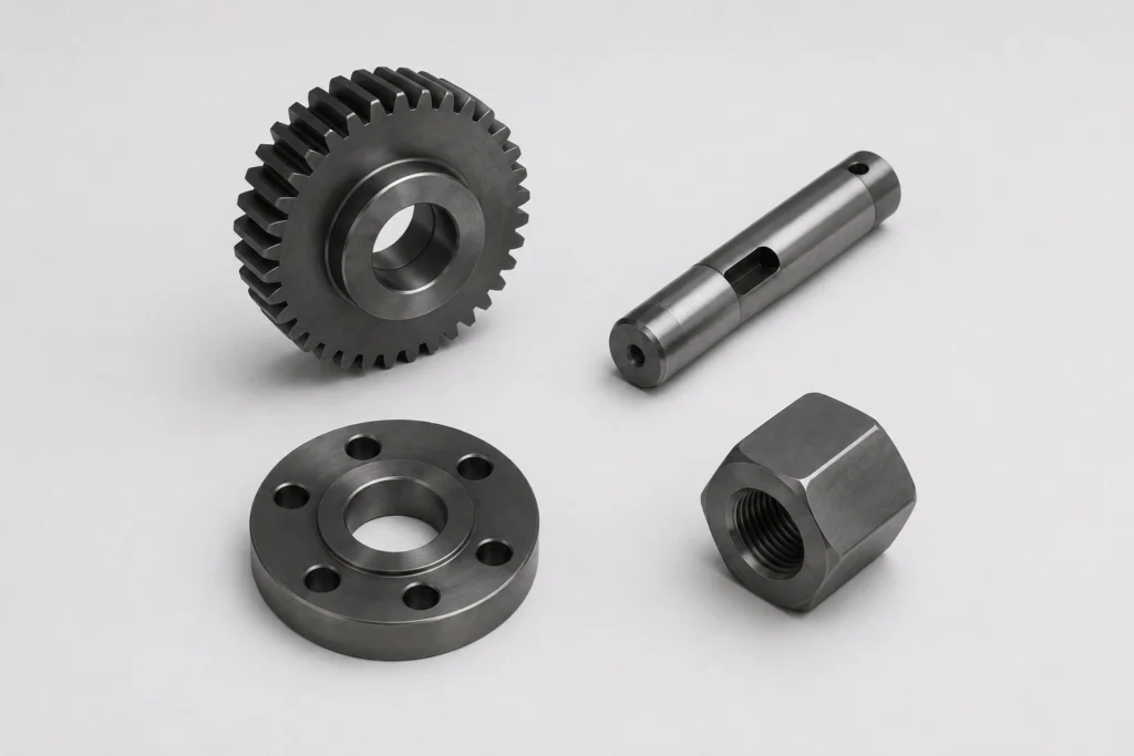 1045 carbon steel CNC machined gear, shaft, flange, and mechanical components