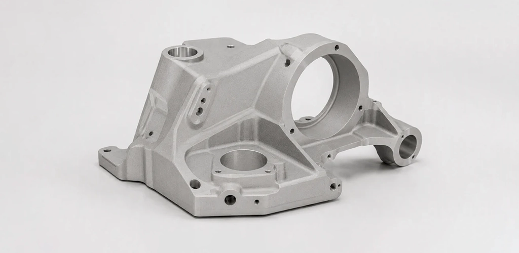 5-axis CNC machined aluminum part with bead blasted matte finish
