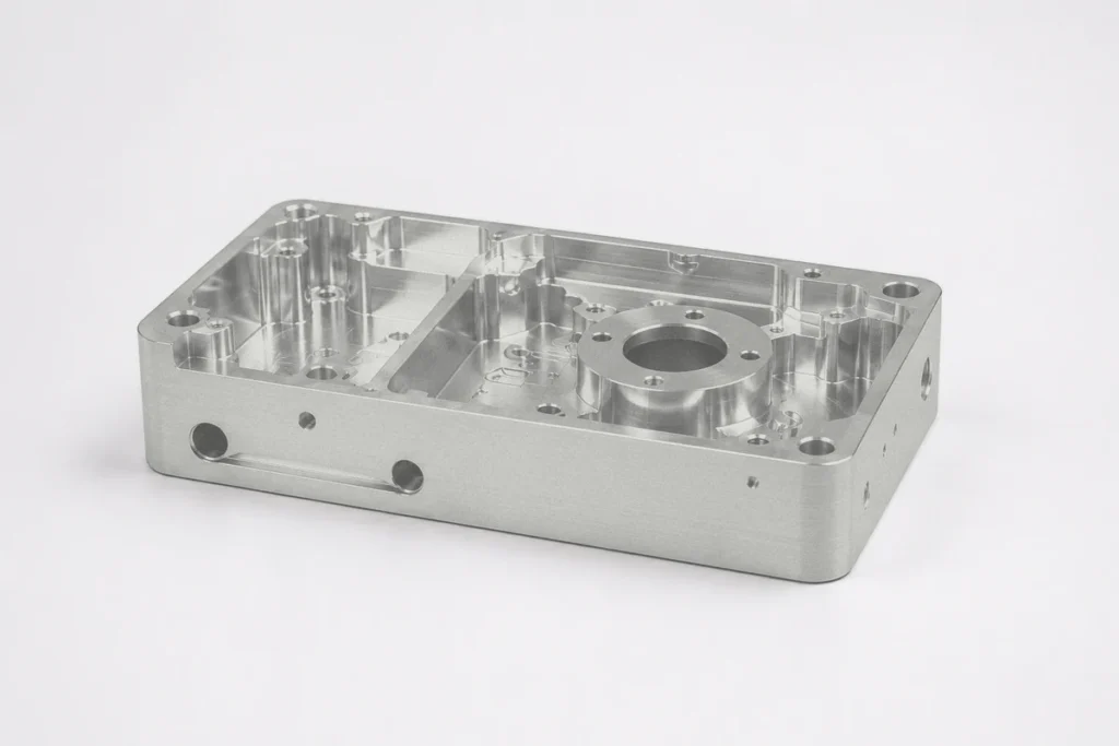 Bead blasted CNC milled aluminum housing with matte finish