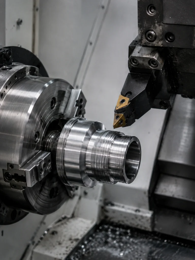 CNC OD and ID turning of a precision cylindrical metal part