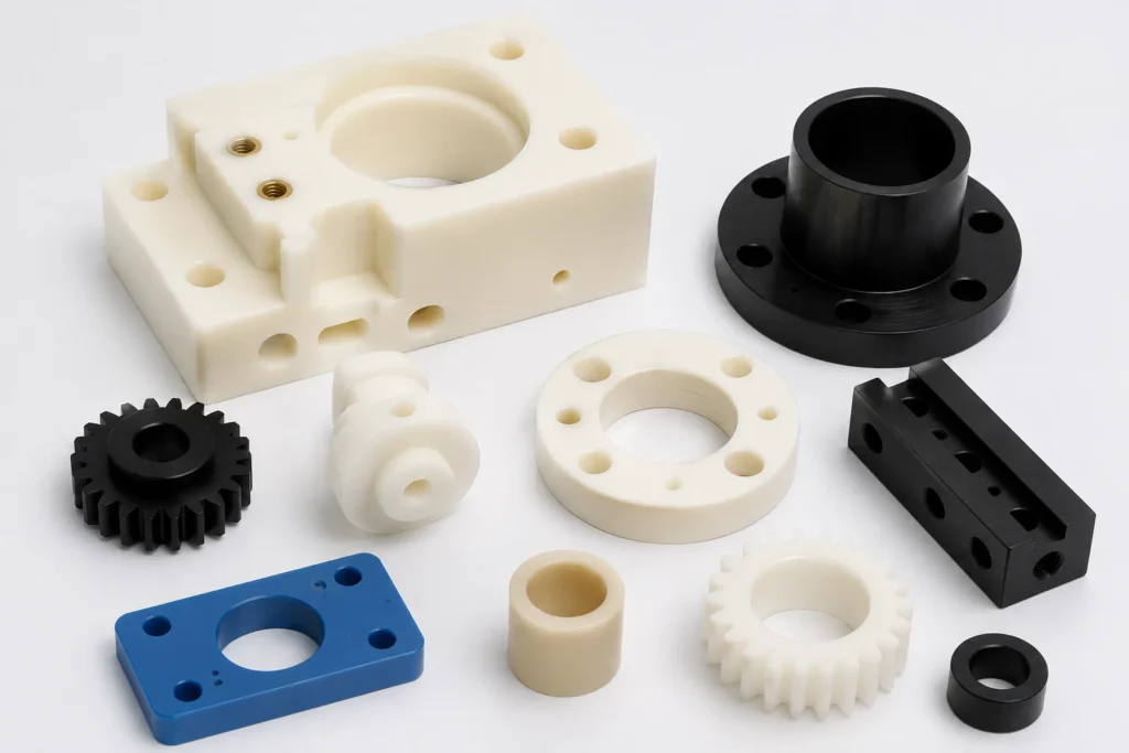 CNC machined engineering plastic parts in POM, PEEK, nylon, PTFE and other plastics