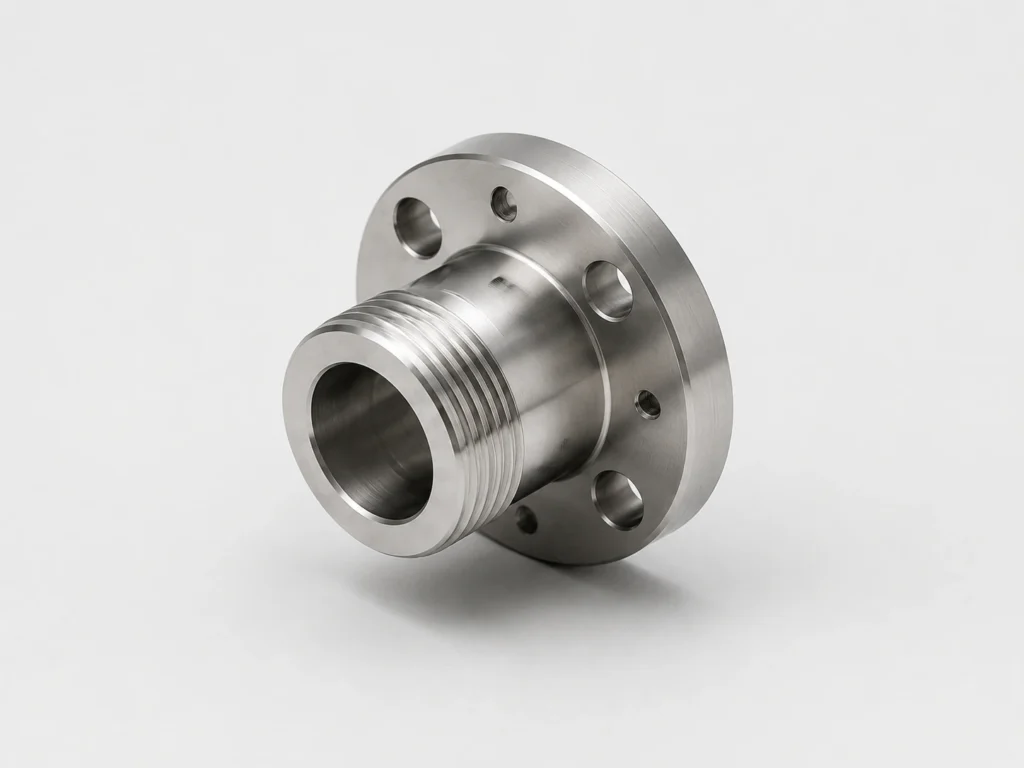 Precision CNC turned flange and threaded connector