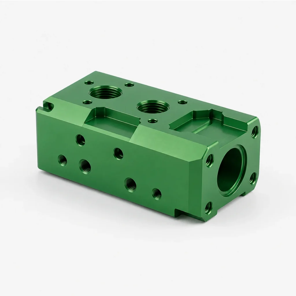 Green anodized CNC machined aluminum housing