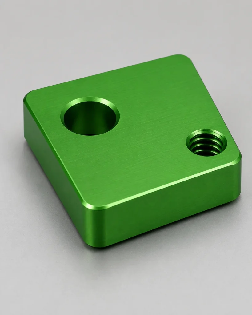 Green Type II anodized aluminum sample