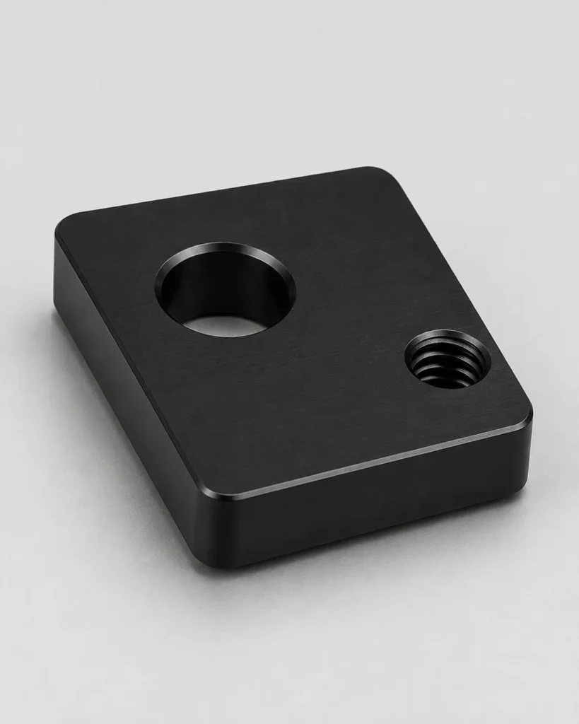Black Type III hardcoat anodized aluminum sample