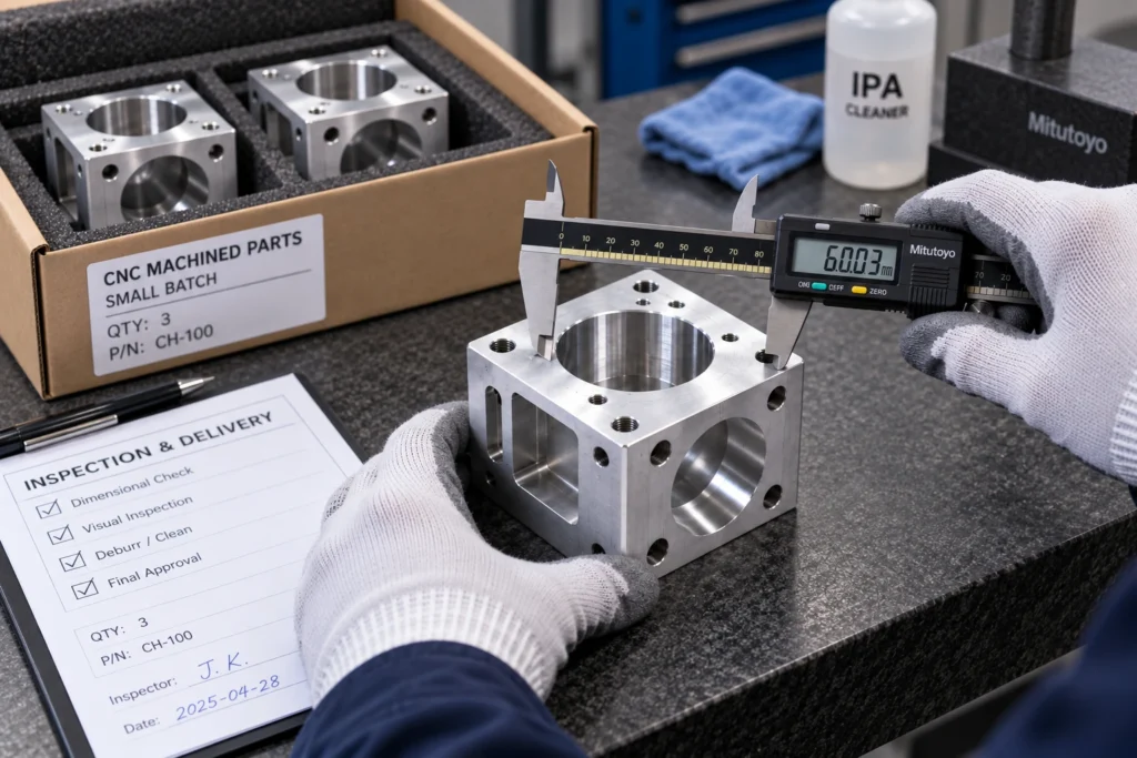 Dimensional inspection of CNC machined parts before delivery