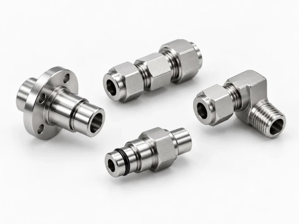 Swiss-machined precision connectors and fittings