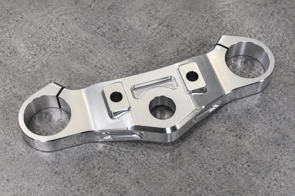 7075 aluminum motorcycle lower triple clamp CNC machined detail