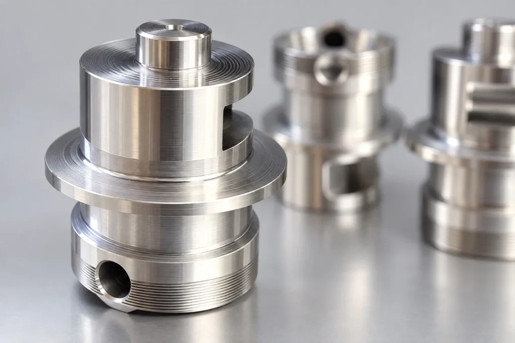 7075 aluminum CNC machined component with external threads and cross hole