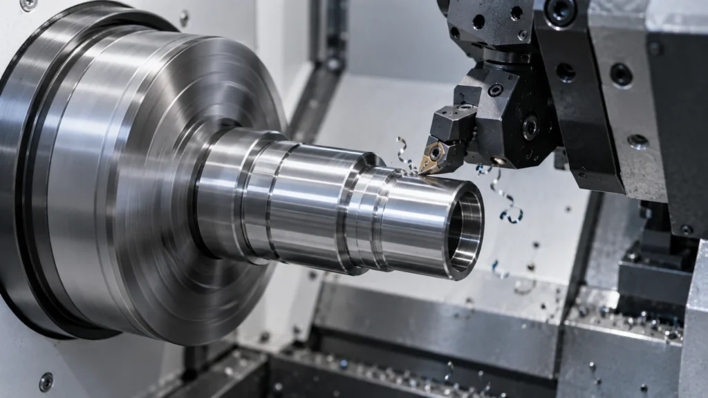 CNC turning a precision shaft for robotic components