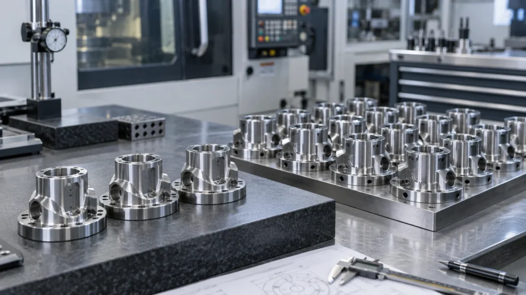 Precision machined robotics components prepared for production