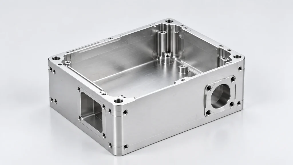 CNC machined aluminum avionics housing for aerospace electronic systems