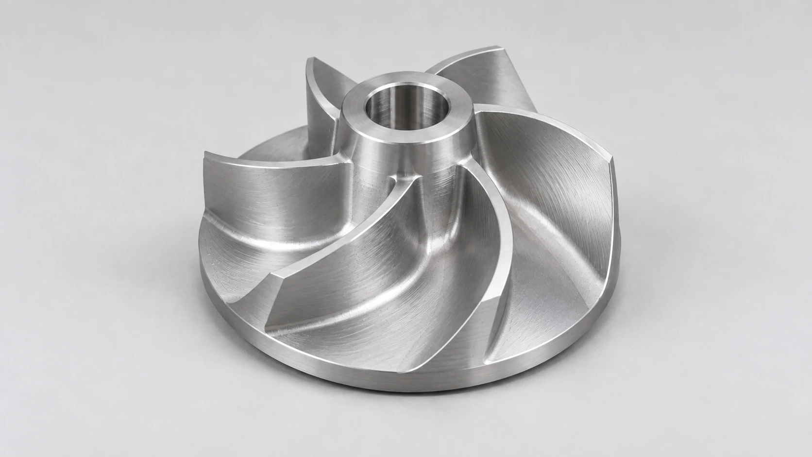 5-axis CNC machined aluminum impeller with curved blades