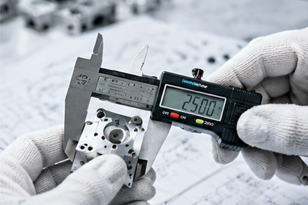 Inspecting a CNC machined component with calipers before assembly