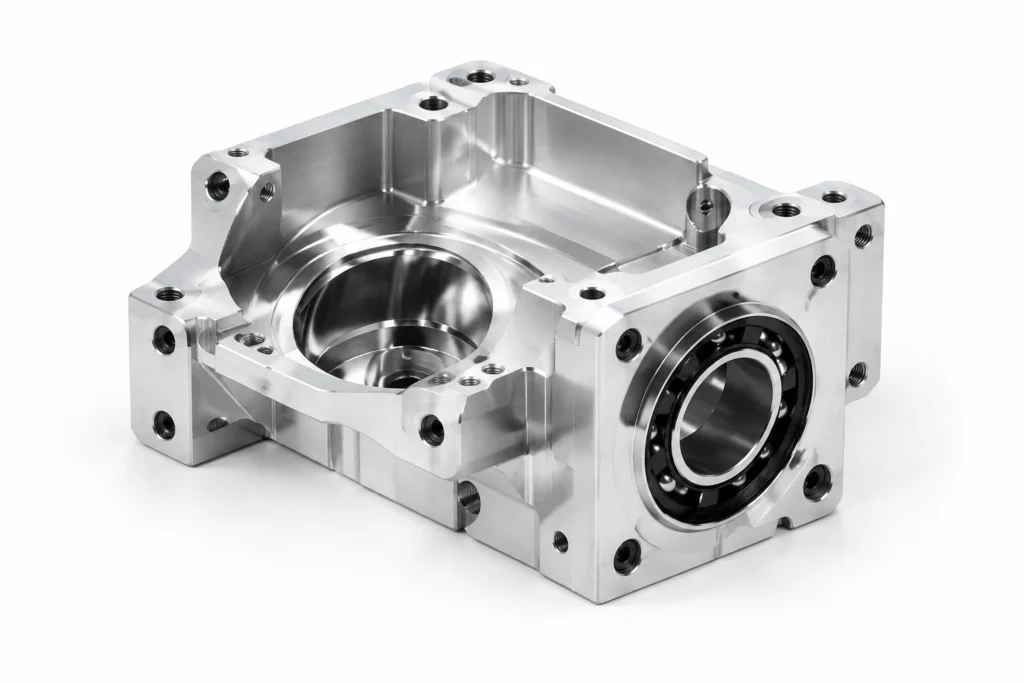 CNC machined housing assembled with a bearing