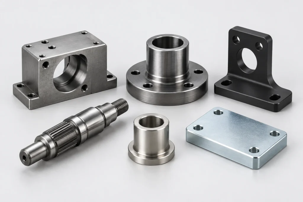 Carbon and alloy steel CNC machined parts with black oxide, zinc plating, nickel plating, and as-machined finishes