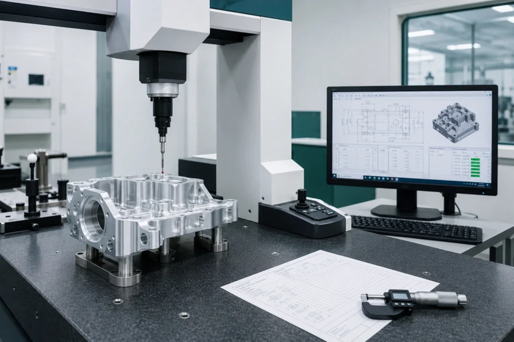 CMM dimensional inspection and quality report for CNC machined parts