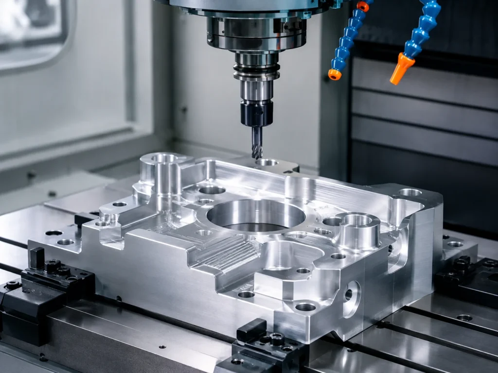 CNC machining of an aluminum part for design manufacturability review