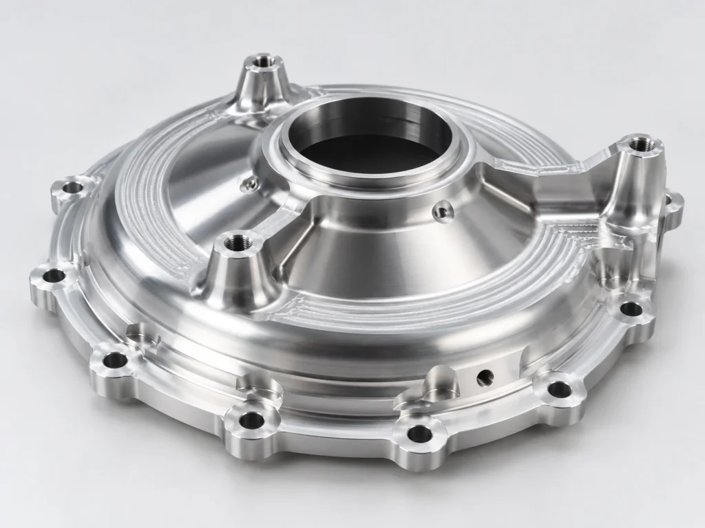 Precision aluminum circular housing with machined bore flange and mounting holes