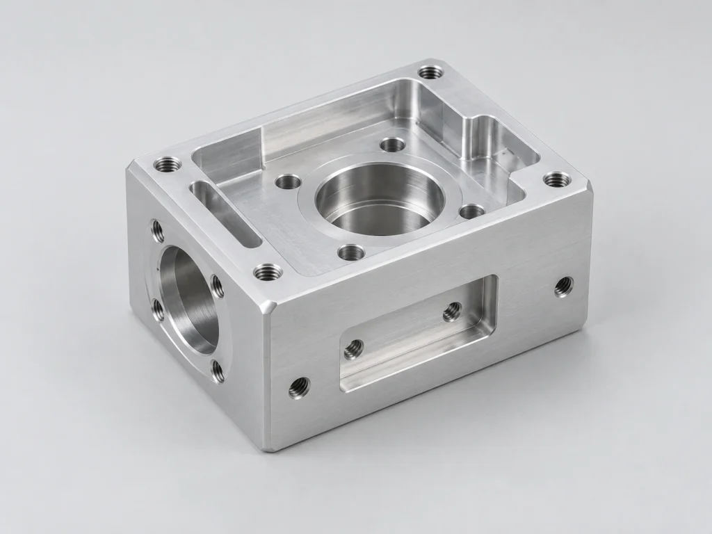 Complex CNC milled aluminum component with pockets and bores