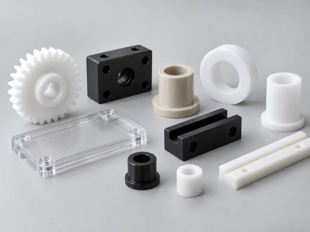 CNC machined engineering plastic parts including gears, bushings, housings and wear components
