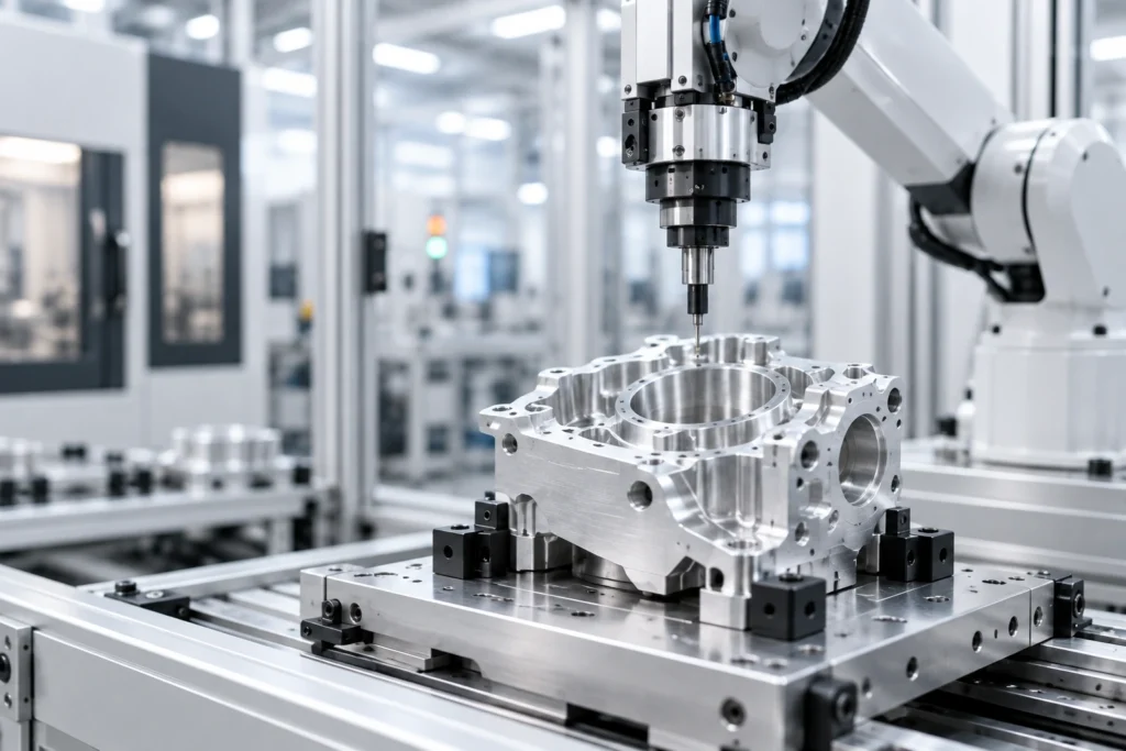Precision CNC machining for industrial automation components in an automated manufacturing cell