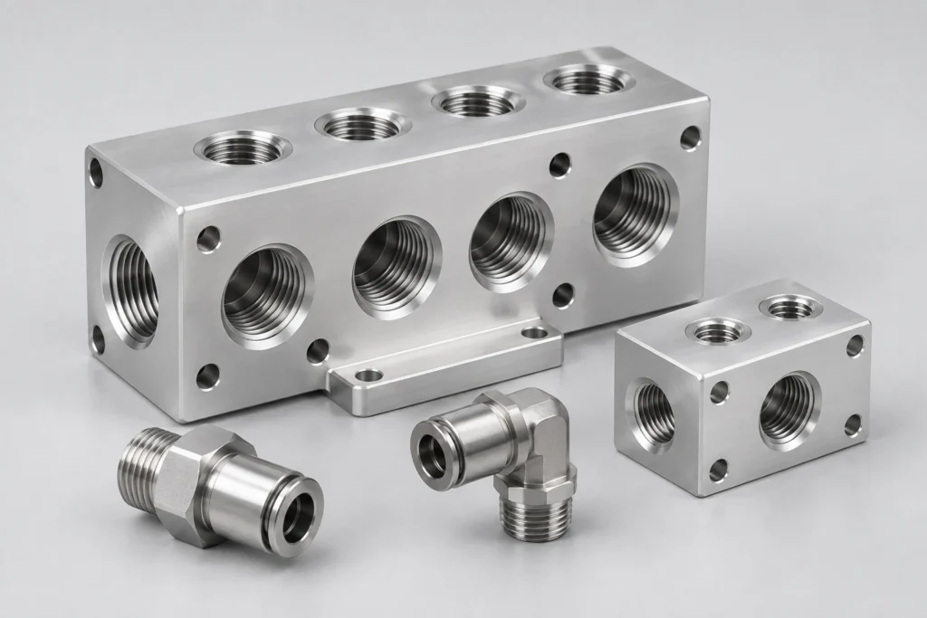 Precision CNC machined pneumatic and fluid manifolds for automation equipment