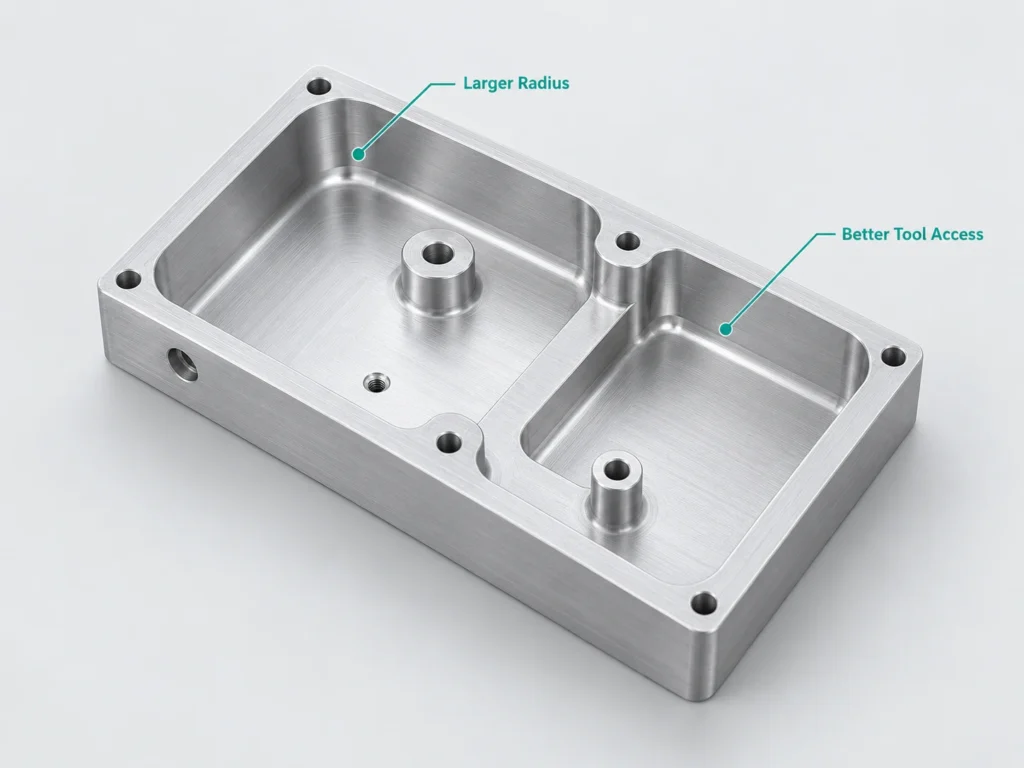 Recommended vs sharp internal corner design for CNC machining