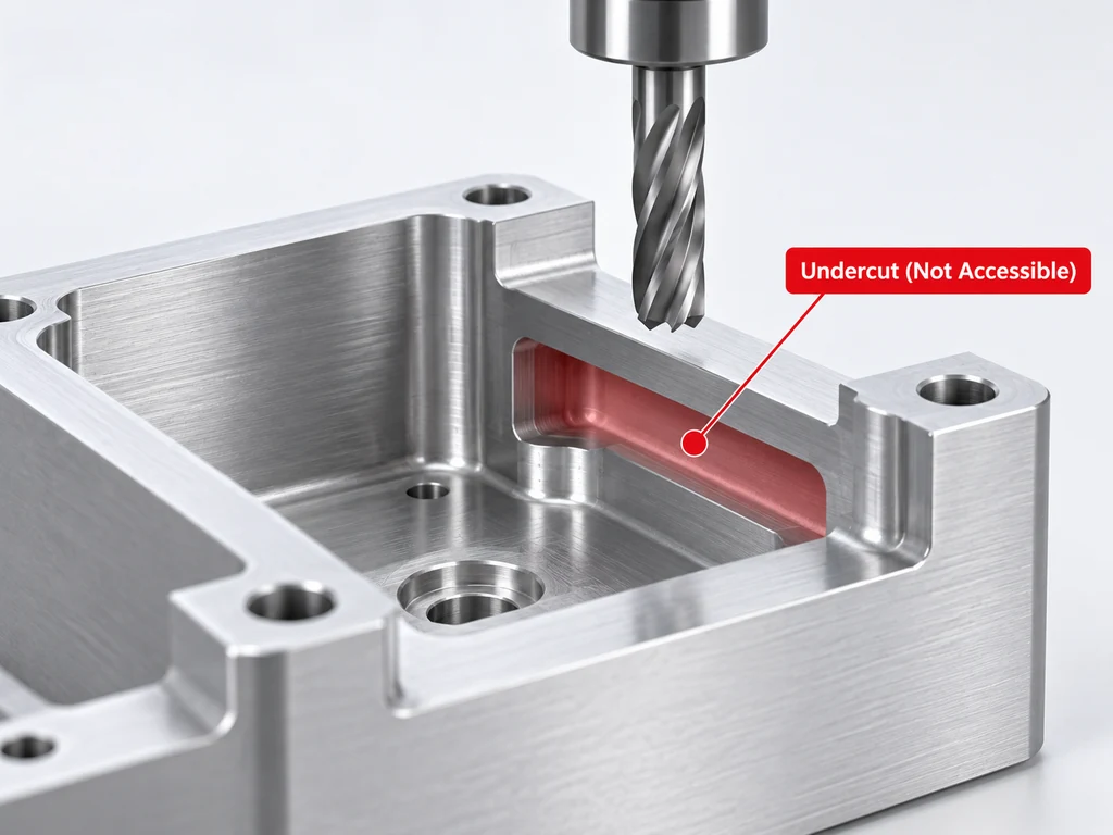 Restricted undercut design requiring specialized CNC machining access