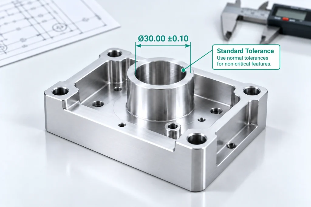 Standard machining tolerances applied to non-critical CNC part dimensions