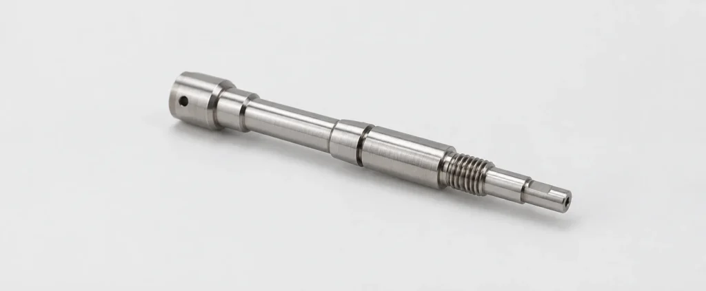 As-machined Swiss CNC precision shaft with visible tool marks