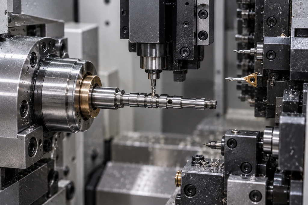 Swiss CNC machining complex features on a precision shaft