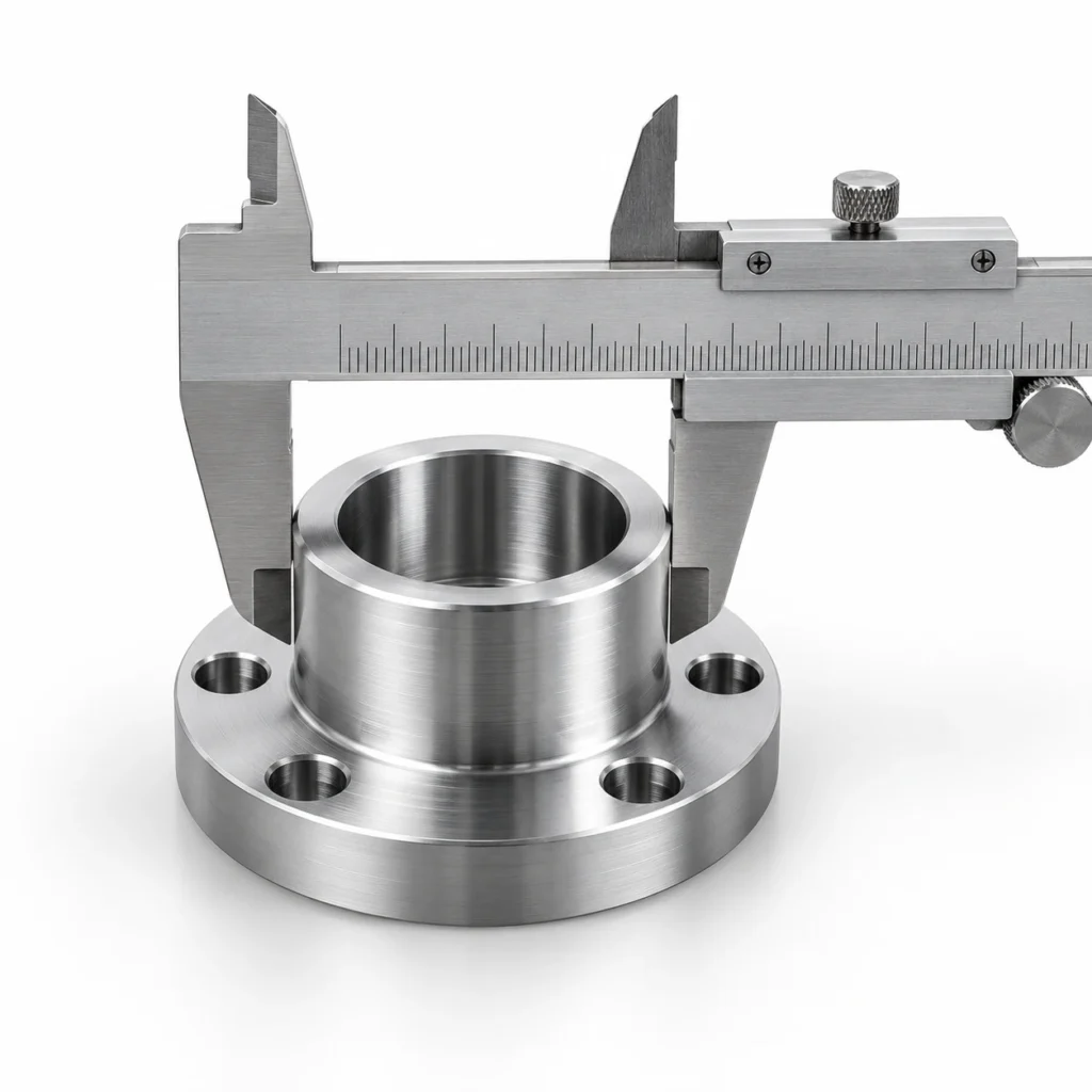 CNC machined part and caliper for tolerance review