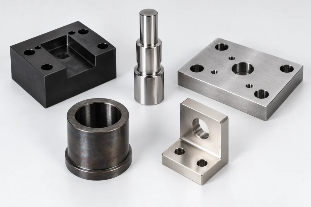 Tool steel machined parts with black oxide nickel plating polished and as-machined finishes