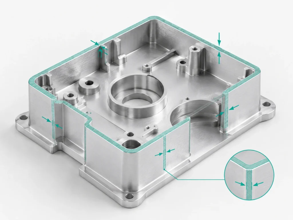 CNC machined aluminum part with uniform wall thickness design